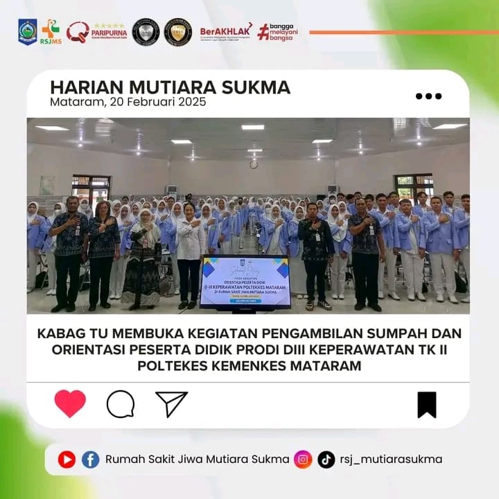 KABAG TU MEMBUKA KEGIATAN PENGAMBILAN SUMPAH DAN ORIENTASI PESERTA DIDIK PRODI DIII KEPERAWATAN TK II POLTEKES KEMENKES MATARAM